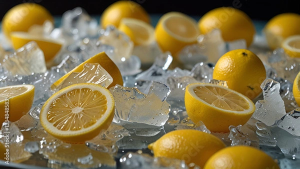 Fototapeta Background of lemon and ice on the floor