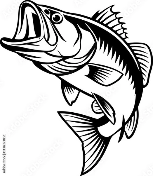 Fototapeta Big bass fish vector cartoon for t-shirt Big bass fish vector design set illustration A big fish silhouette vector.