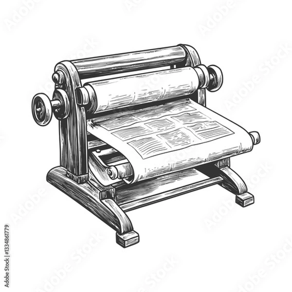 Obraz Vintage Printing Press with Paper Roll Ready for Printing Tasks