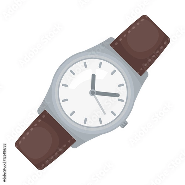 Fototapeta Classic wrist watch icon in cartoon style isolated on white background. Hipster style symbol stock vector illustration.