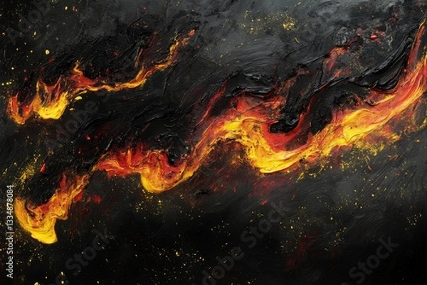 Fototapeta Fiery Abstract Flames on Dark Surface