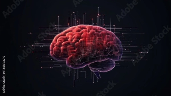 Fototapeta Cybernetic brain with digital neural connections and data streams for futuristic technology representation 