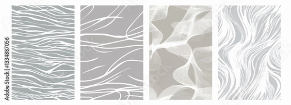 Fototapeta Vector pattern set of minimalist illustration wavy white strokes on a pearl gray background