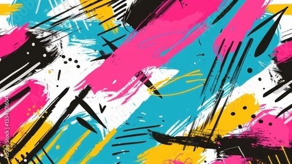 Obraz Vibrant abstract background featuring bold brush strokes in pink, blue, black, and yellow