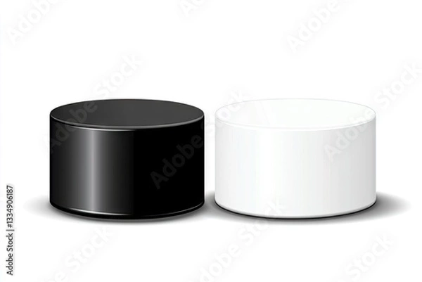Fototapeta Two blank cylindrical podiums, black and white