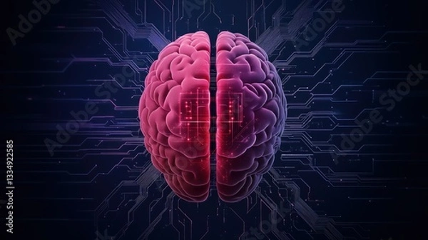 Fototapeta Cybernetic brain with integrated security system and digital circuitry for advanced technology visualization