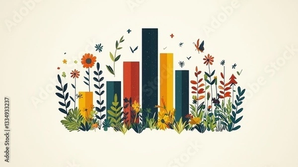 Fototapeta Colorful Floral Chart Design with Vibrant Flowers and Graphical Bars in a Playful Arrangement