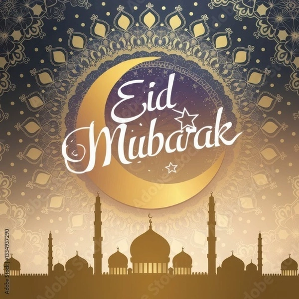 Obraz Eid Mubarak Greeting with Moon and Stars
