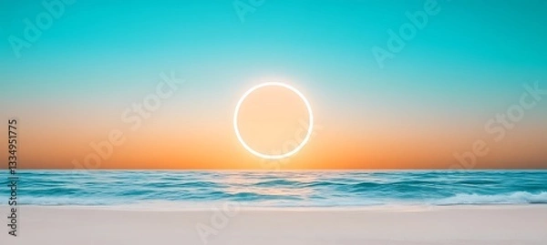 Obraz A serene beach scene featuring a luminous ring in the sky