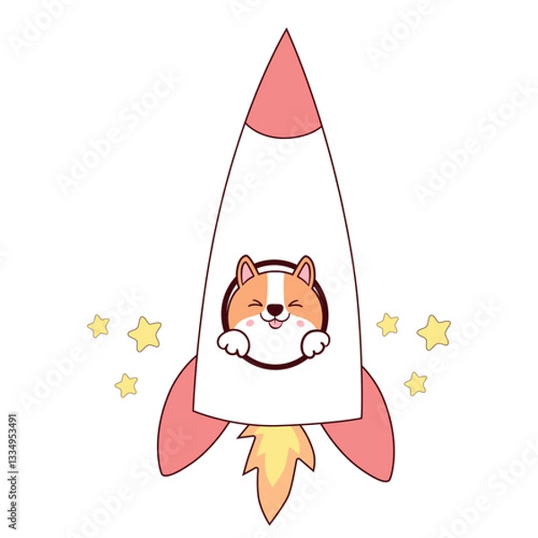 Fototapeta Shiba Inu dog astronaut in rocket cardboard vector illustration icon. Animal scene icon concept isolated premium vector. Flat cardboard style