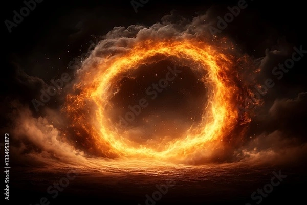 Obraz A Bright Fiery Ring Surrounds Dark Clouds In Sky