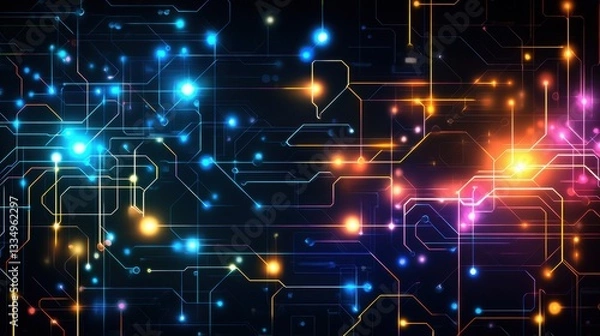 Obraz Colorful Abstract Circuit Background with Bright Light Effects