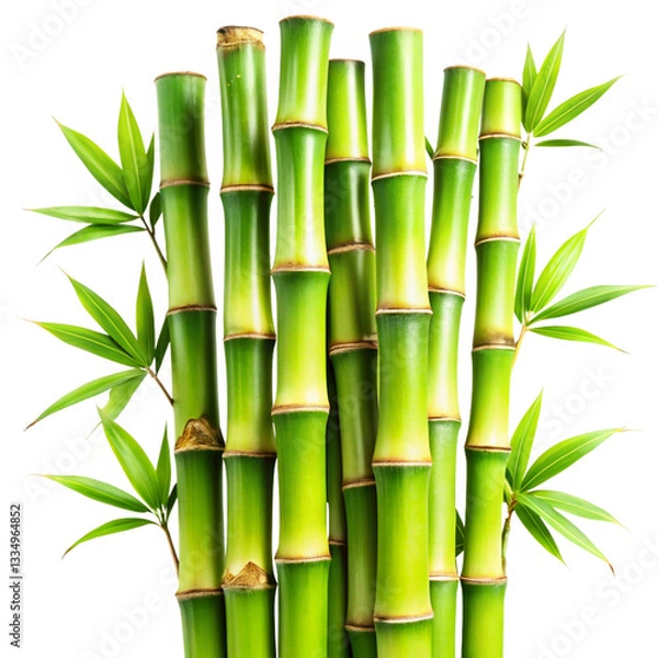Fototapeta Closeup of Lush Green Bamboo Stalks and Leaves Against Black Background