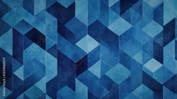 Fototapeta Abstract geometric pattern with shades of blue, textured background.