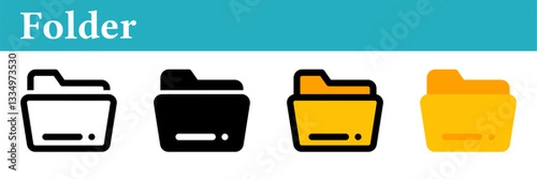 Fototapeta Folder icon on white background. Folder symbol. Line, glyph, colored outline, flat icon style. For web and mobile design.