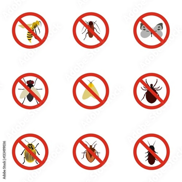 Fototapeta Signs of insects icons set, flat style