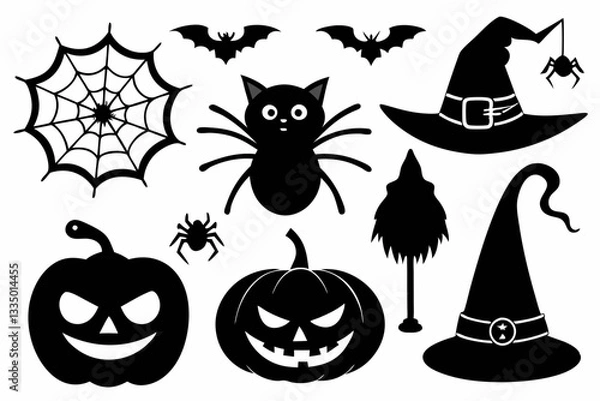 Fototapeta set of objects silhouettes for halloween elements line art silhouette vector illustration