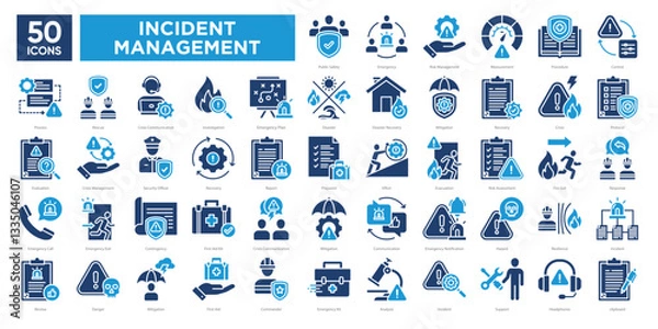 Fototapeta Incident management icon collection set., including emergency response, risk assessment, crisis communication, and recovery. Ideal for safety materials, infographics, and presentations.