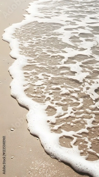 Fototapeta Serene Beach Wave Foam on Sandy Shore