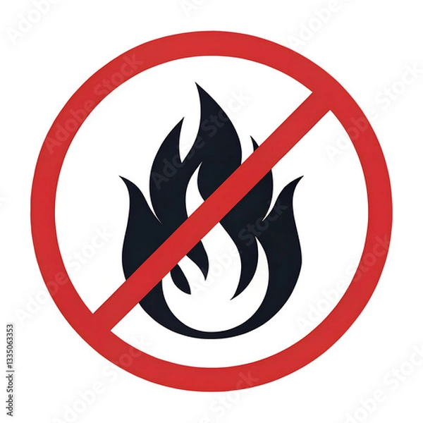 Fototapeta a bold, black flame icon at the center, overlaid with a red prohibition symbol.