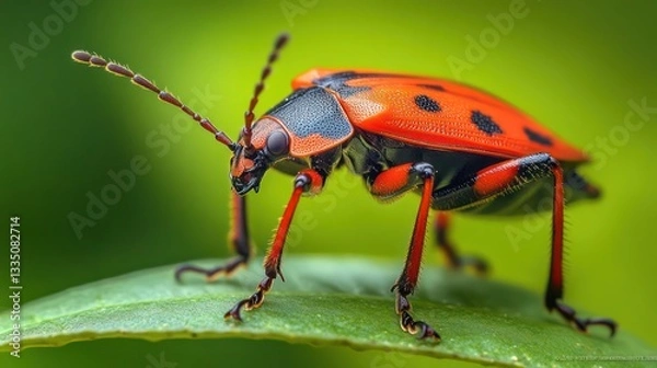 Fototapeta Red Spotted Beetle on Leaf