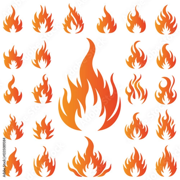 Fototapeta Seamless pattern of fire flames with a warm, fiery design featuring orange and yellow hues, ideal for icons, symbols, and illustrations of heat and burning elements
