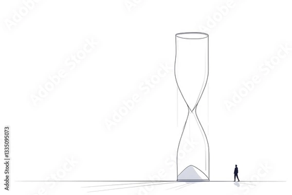 Fototapeta Person Walking Towards Giant Hourglass Showing the Concept of Time Passing