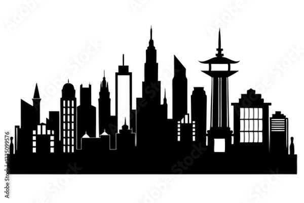 Fototapeta city skyline set line art silhouette vector illustration