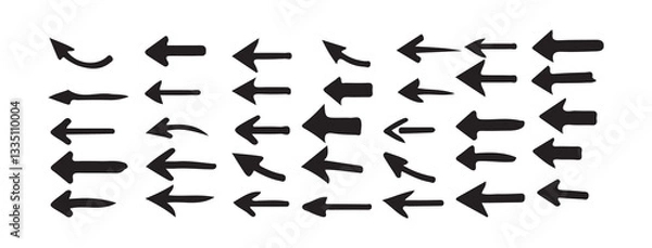 Fototapeta Set of black arrow icons. Doddle arrow. Collection different Arrows on flat style. Vector illustration eps 10