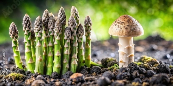 Fototapeta Fungal growth in a damp environment with visible black mold Aspergillus, asparagus, damp environment, asparagus,damp environment