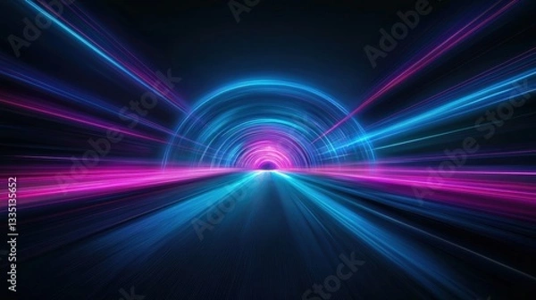Fototapeta A digital illustration of a tunnel with a bright blue light at the end.