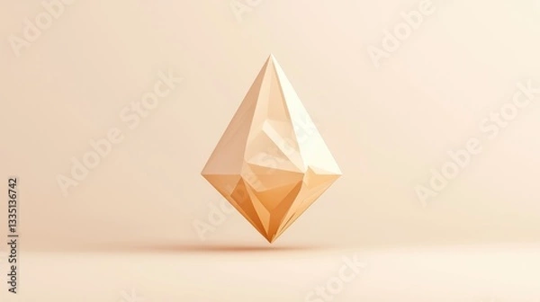 Fototapeta A geometric object with a triangular base and pointed top, set against a light beige background.