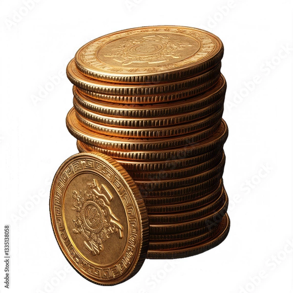 Fototapeta A Stack of Gold Coins with Intricate Designs a Closeup View of Wealth and Prosperity