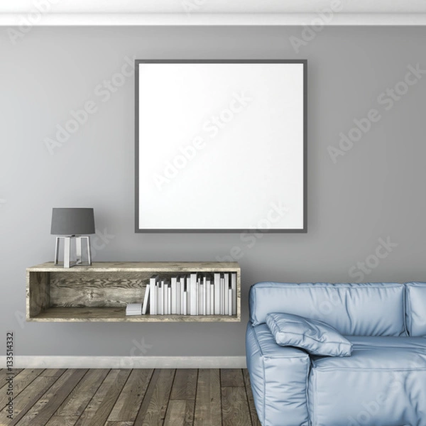 Obraz mock up poster with light wall interior background, 3d render