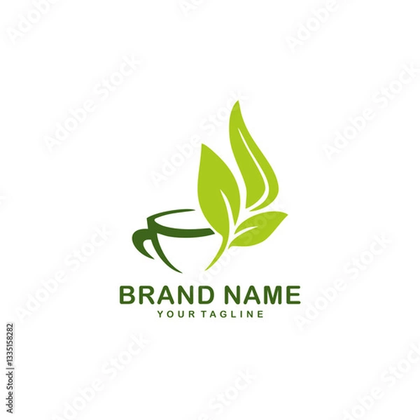 Fototapeta coffe green logo with leaf vector 