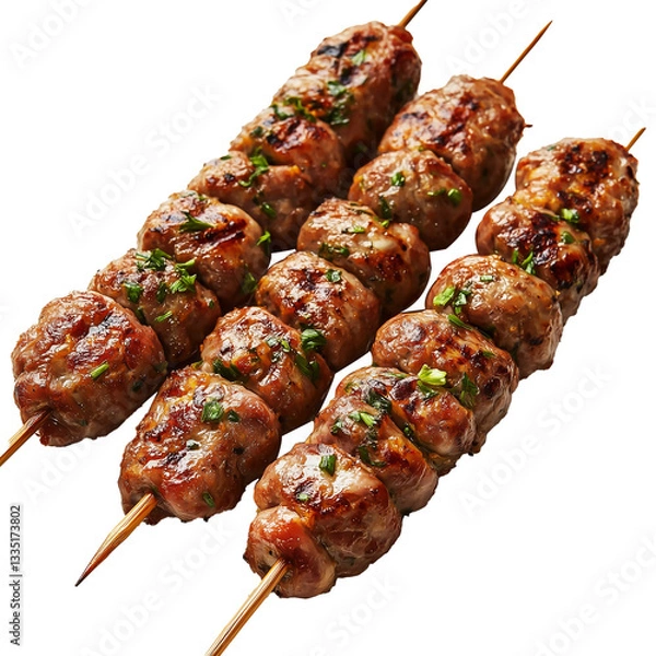 Obraz Ultra HD PNG of spicy vibrant sekh kebab meat with sticks jalapeno isolated on transparent background