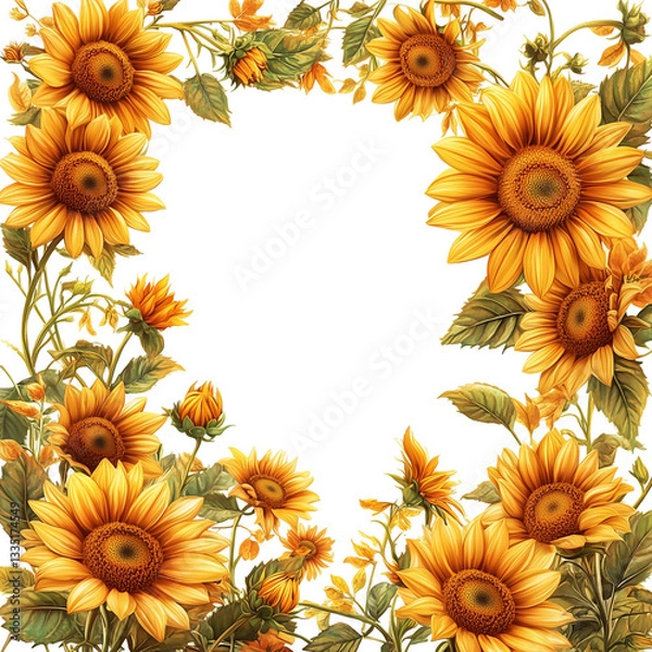 Fototapeta Ultra HD PNG Blooming bright vibrant sun flowers square frame great for social media post backgrounds isolated on transparent background