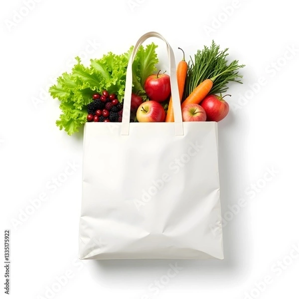 Fototapeta Fresh and Healthy Groceries: A Bag Full of Nutritious Fruits and Vegetables"







