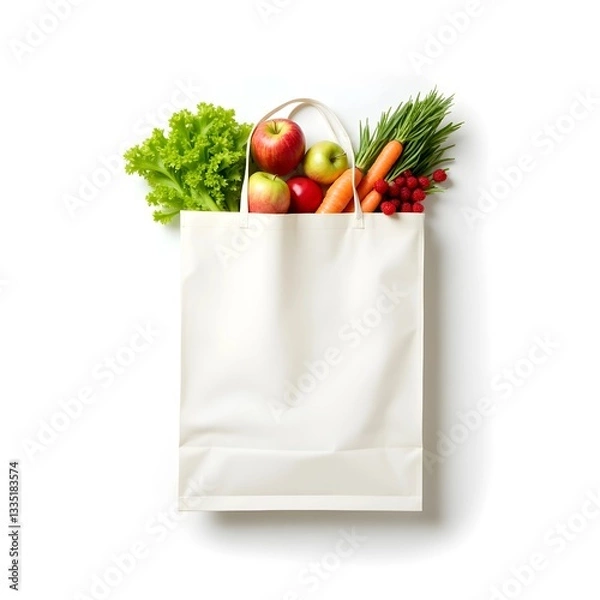 Fototapeta Fresh and Healthy Groceries: A Bag Full of Nutritious Fruits and Vegetables"








