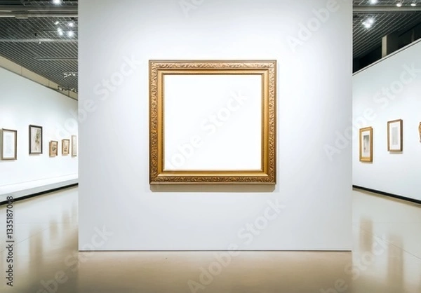Fototapeta Empty Gold Framed Art Piece in Museum Gallery