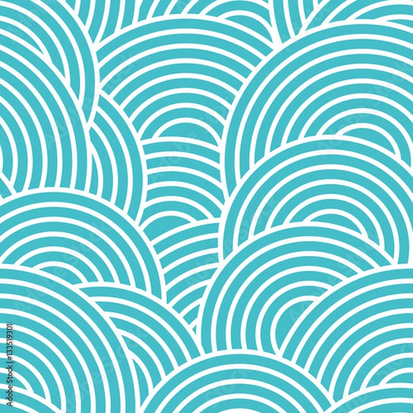 Fototapeta Seamless Geometric Pattern with Overlapping Blue Waves Design