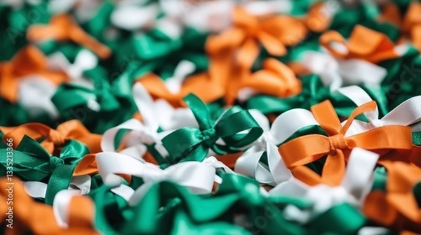 Obraz Green, white, and orange ribbons tied in bows