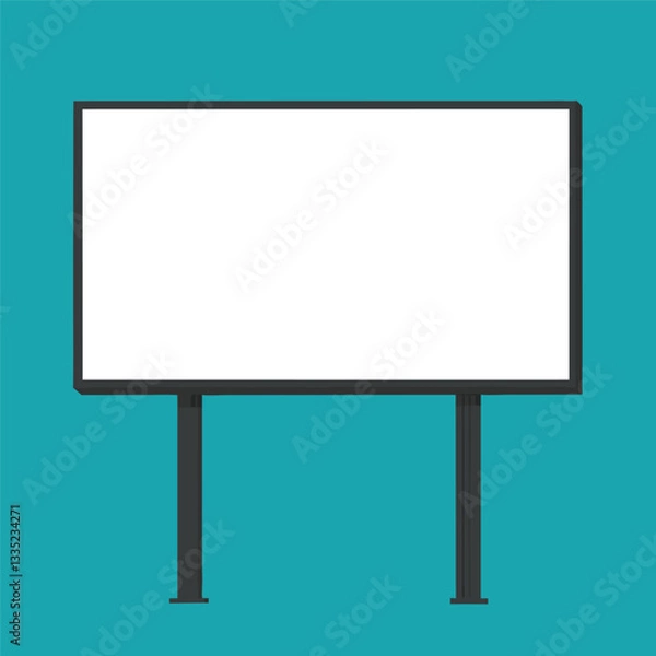 Fototapeta A large blank white billboard stands centered, framed dark, against a bright teal background, with its supporting structure visible beneath it.