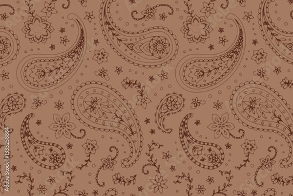 Obraz Seamless Paisley Print Line Art Vector Pattern in Rustic Brown Combo