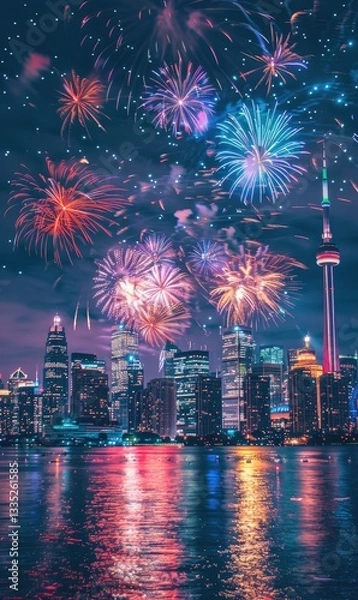 Fototapeta background wallpaper celebration festival fireworks in sky colorful welcome new year Generate AI