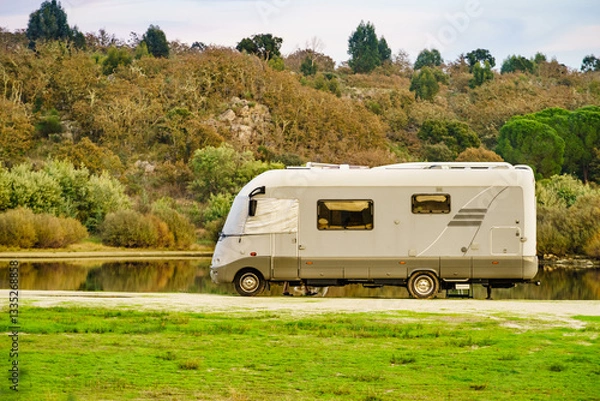 Fototapeta Camper rv camping on nature in Portugal