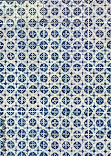 Fototapeta Decorative blue and black patterned tiles. Blue and white abstract seamless pattern 