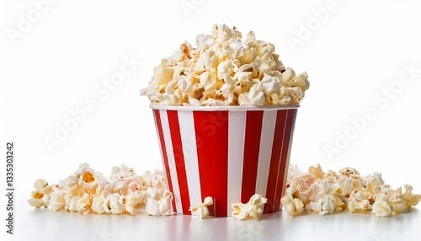 Fototapeta red white paper bucket full of popcorn on isolated transparent background