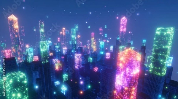 Obraz A 3D visualization of a blockchain-driven metaverse city