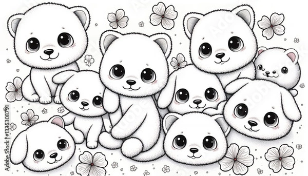 Obraz black and white coloring page with animals, pattern